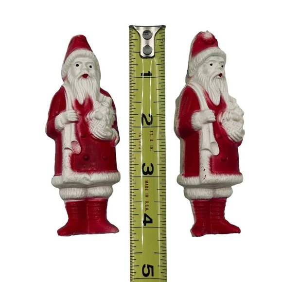 2 Vintage Irwin Standing Christmas Santa Claus w Gifts & Toy Sack Plastic 4" - Picture 2 of 16